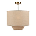 **Technische titel in het Nederlands: Moderne hanglamp met stoffen kap en gouden accenten**
