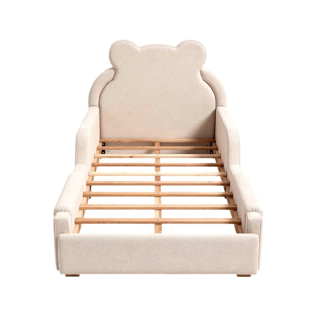 **Technische titel in het Nederlands: Schattig kinderbed met een berenkop, houten lattenbodem**